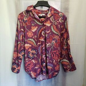 Chicos Paisley Long Sleeve Button Up Cotton Shirt Artsy Women's Size 0 US S